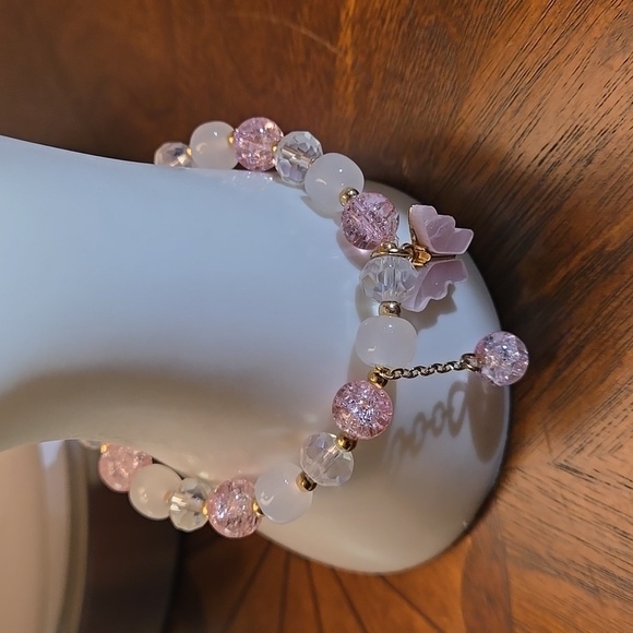 Chic Butterfly Charm Stretch Bracelet With Sparkling Colorful Glass Beads - Picture 5 of 6